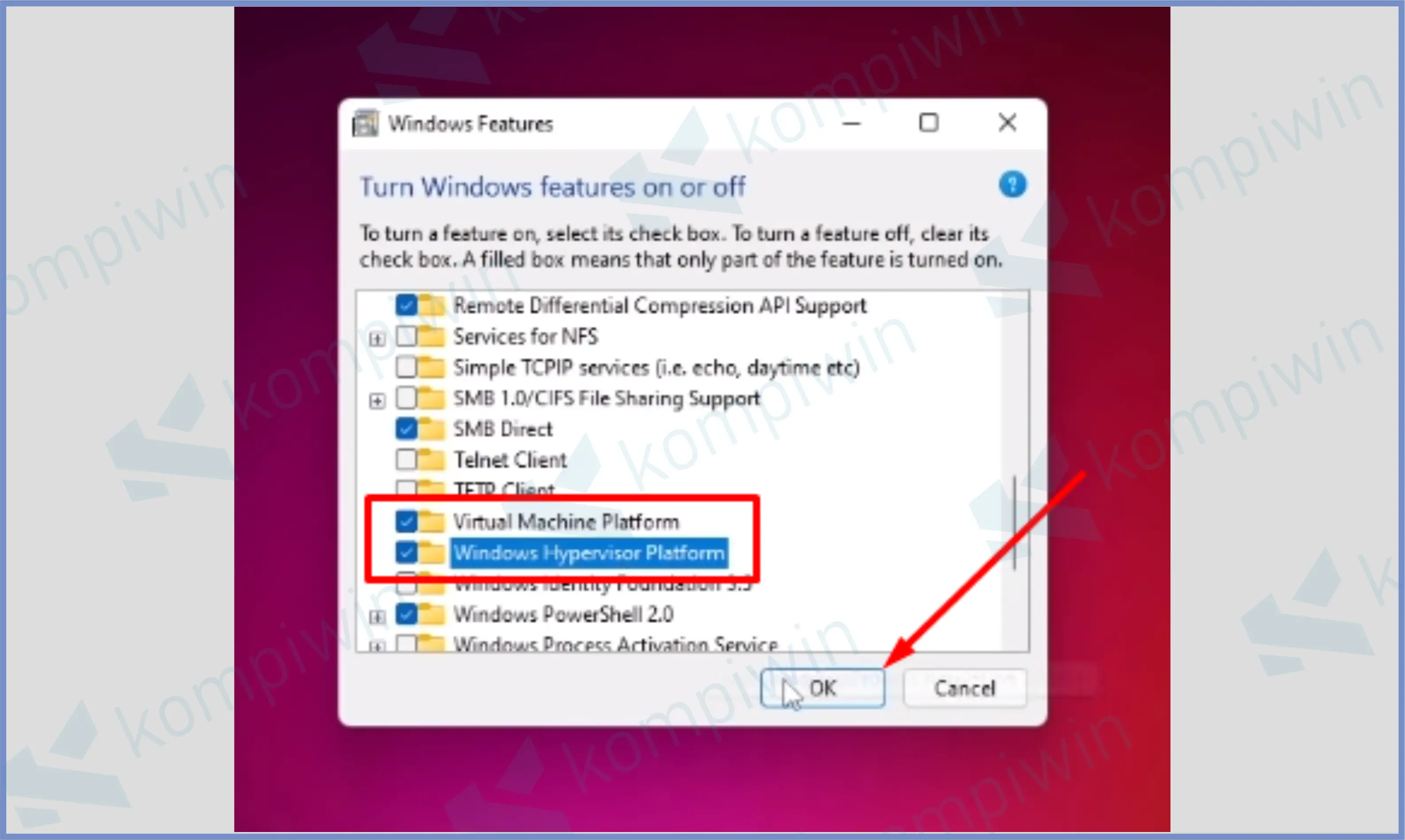 3 Centang Virtual Machine dan Windows Hypervison - Cara Install APK Android Di Windows 11 Tanpa Emulator