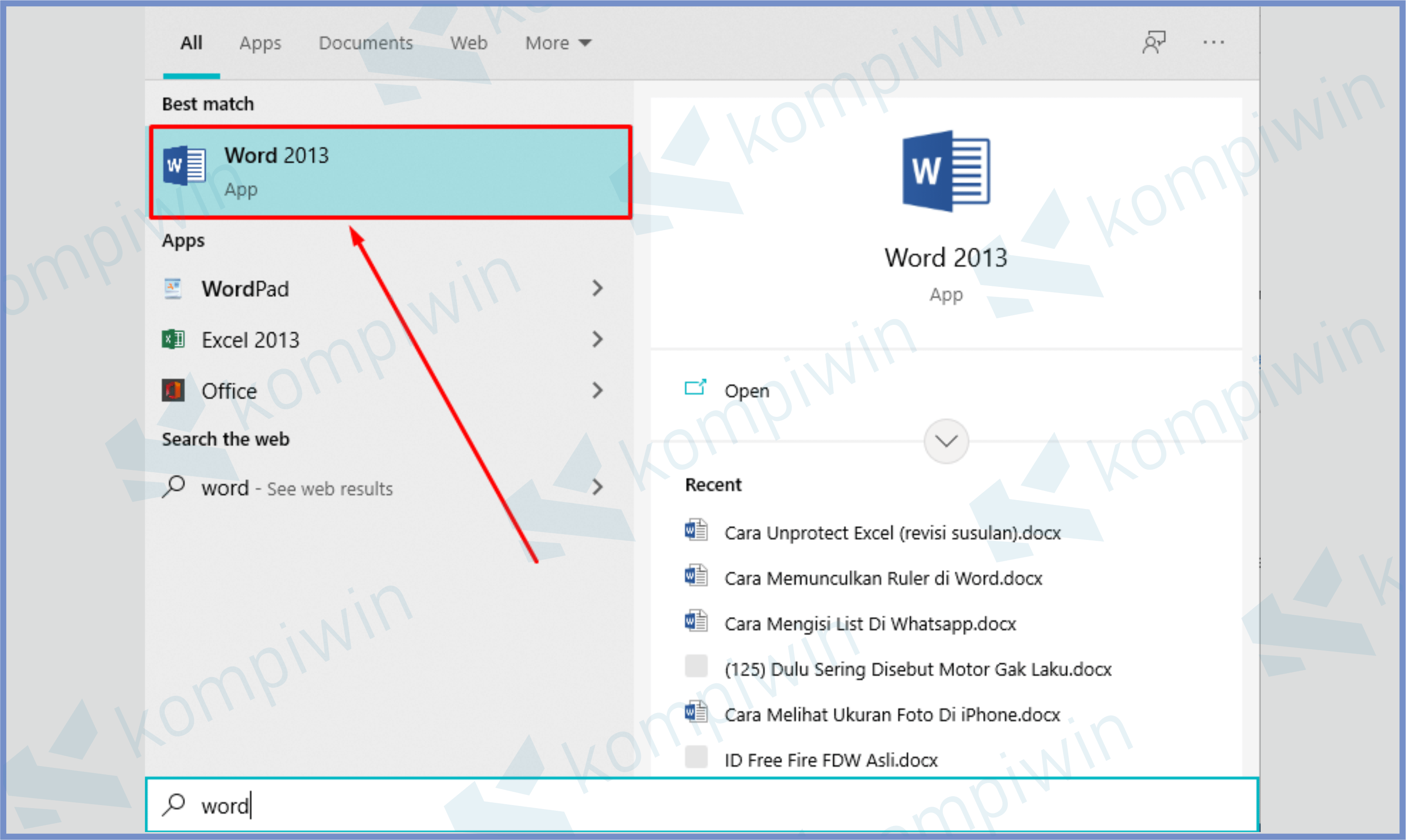 Buka Aplikasi Word 2013