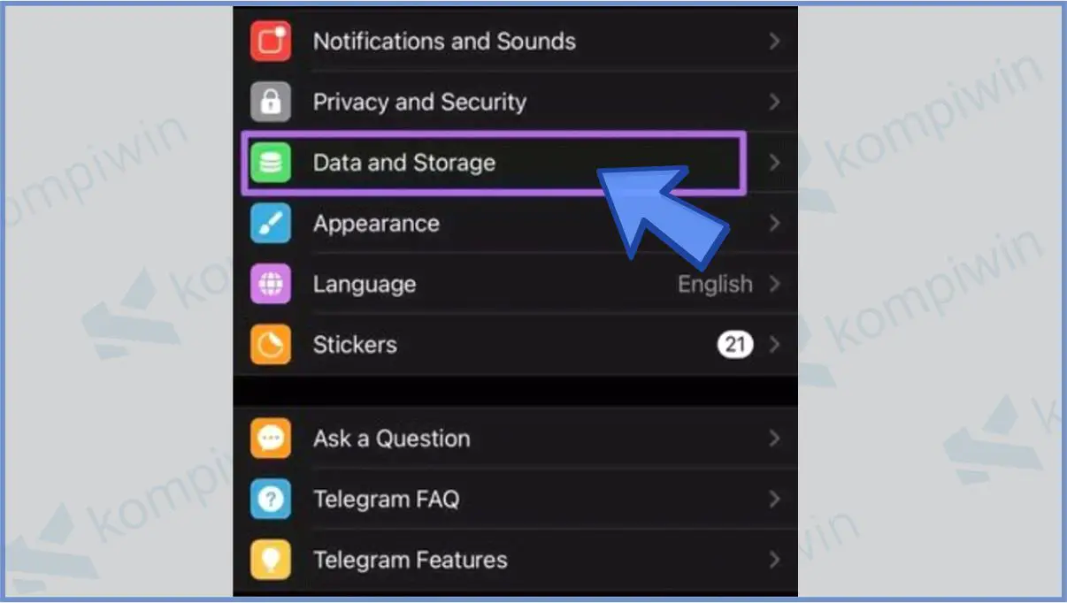 Pilih Data and Storage - Cara Mengatasi Foto di Telegram Tidak Muncul