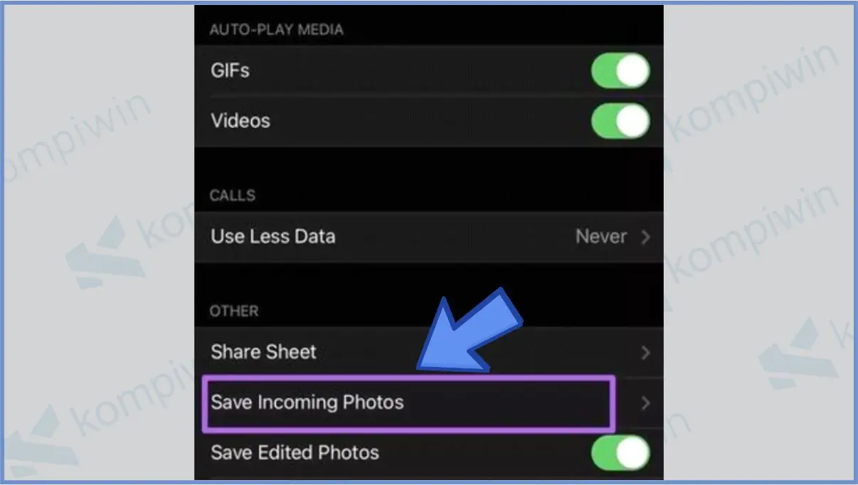 Pilih Save Incoming Photos - Cara Mengatasi Foto di Telegram Tidak Muncul