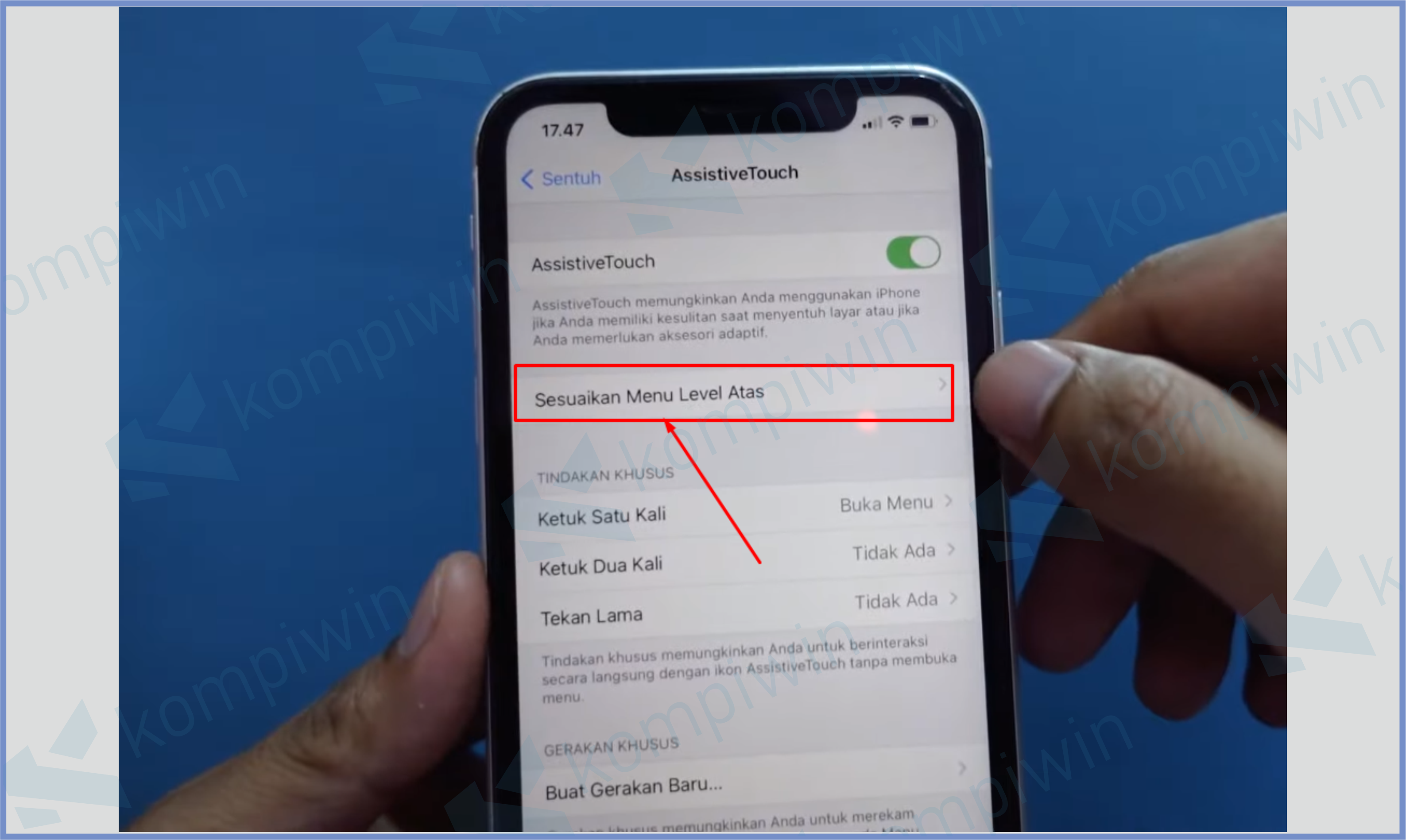 Tap Tombol Sesuaikan Menu Level
