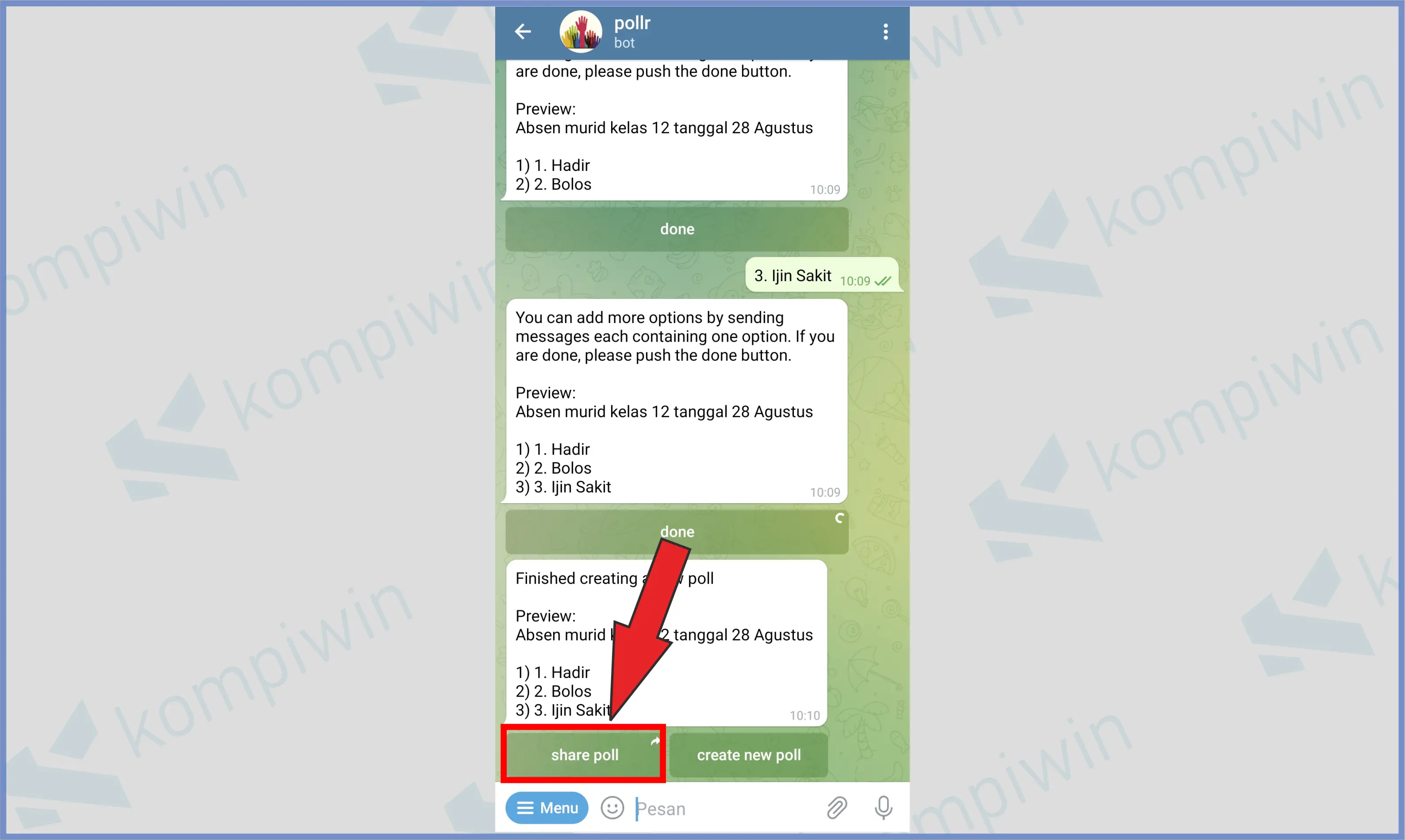 9 Silahkan Ketuk Share Poll - Cara Membuat List Di Telegram
