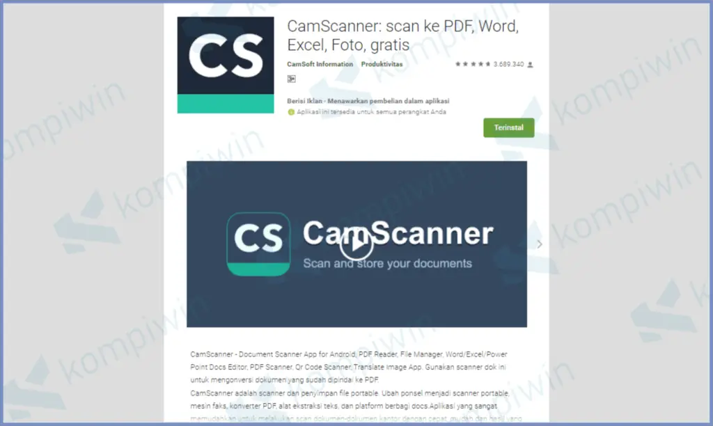 Install Aplikasi Cam Scanner