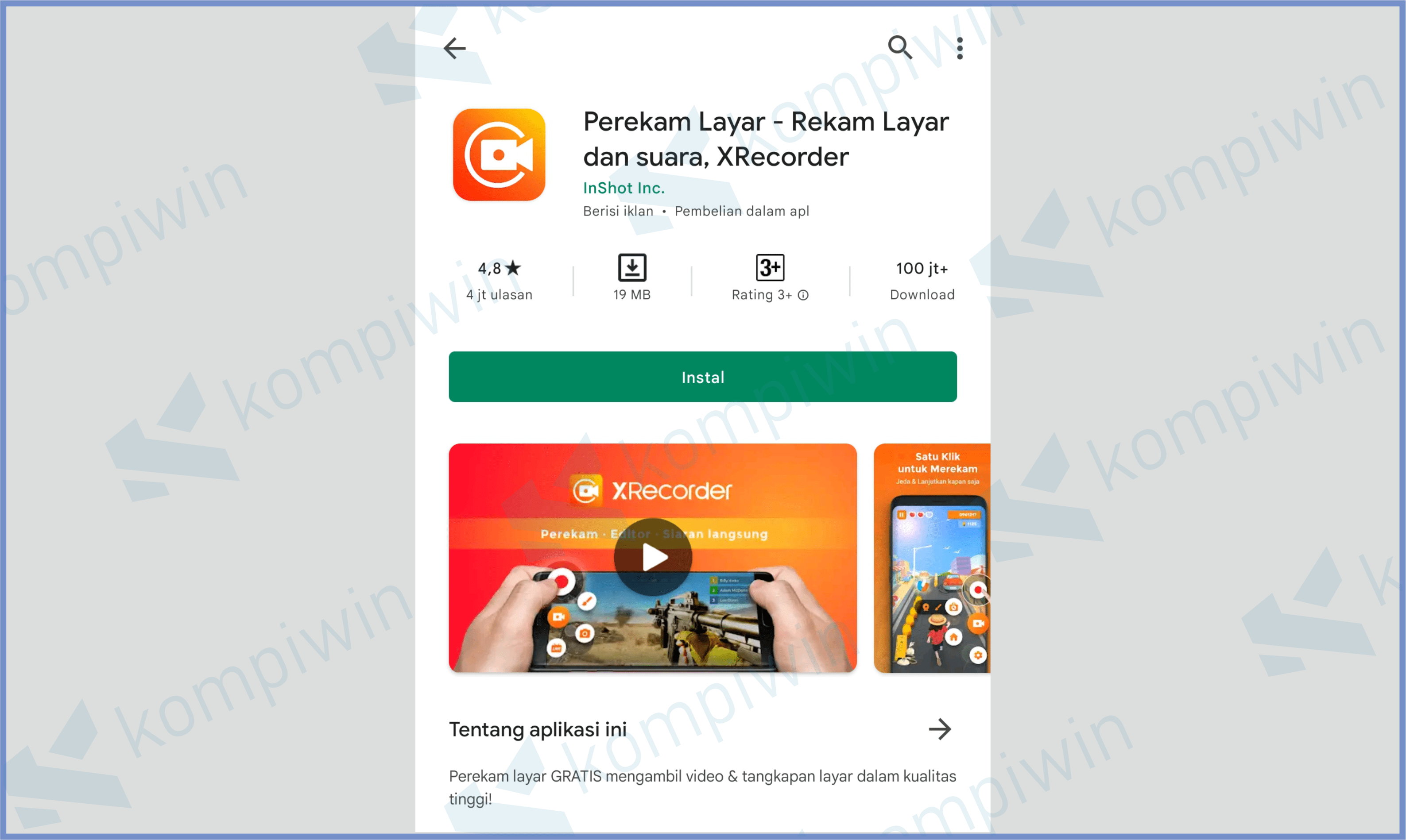 Install Aplikasi XRecorder