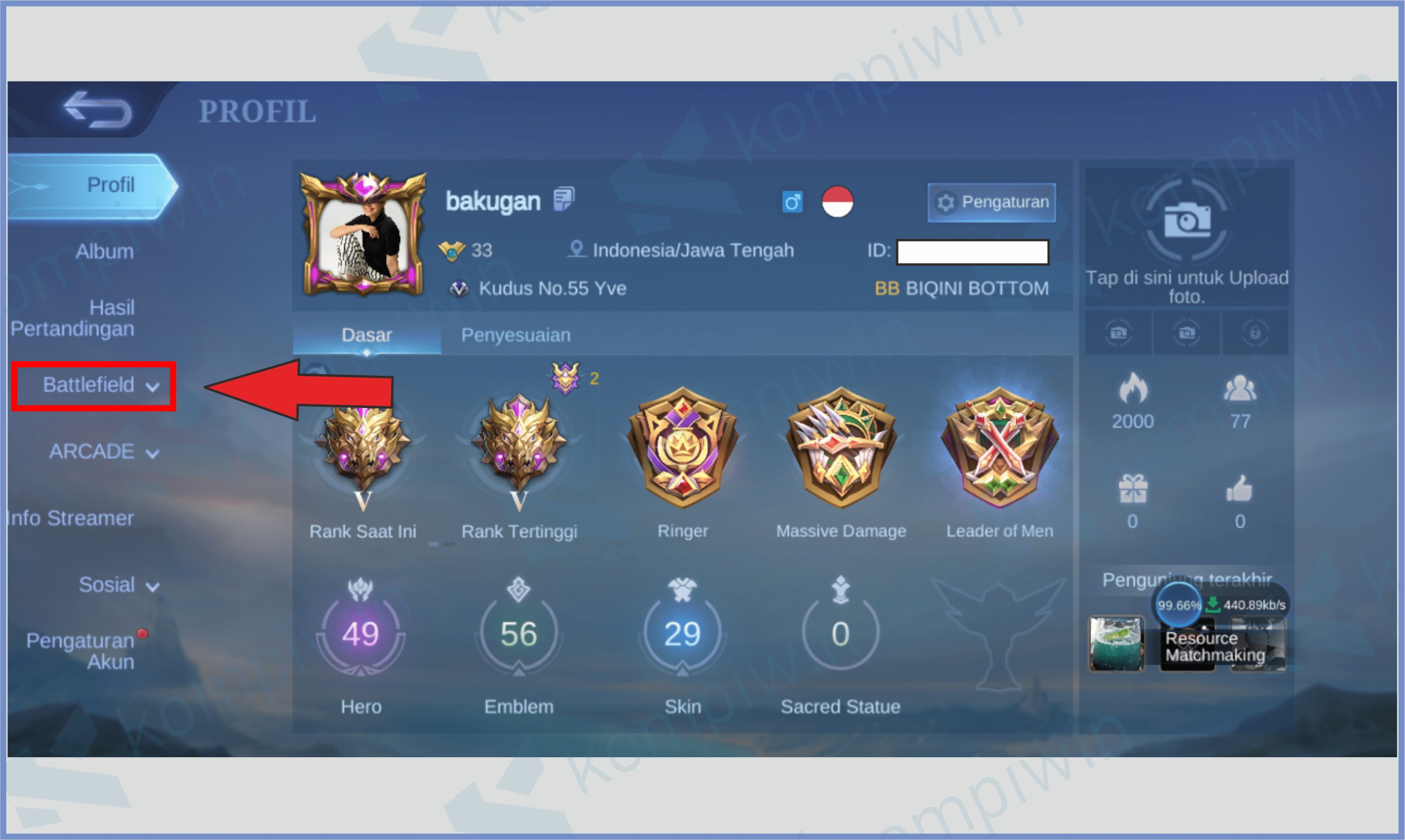 Pencet Menu Battle Field