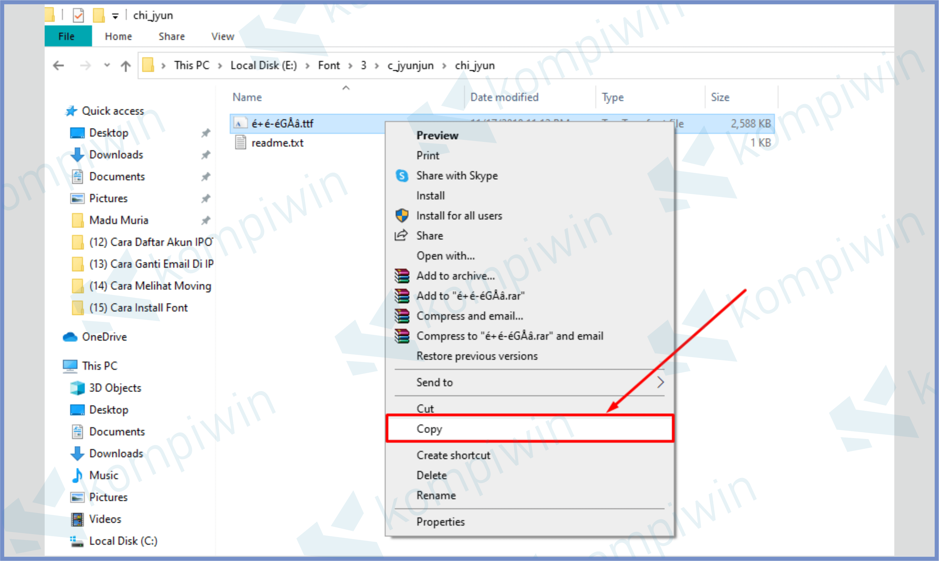12 Klik Kanan Lalu Copy - Cara Install Font