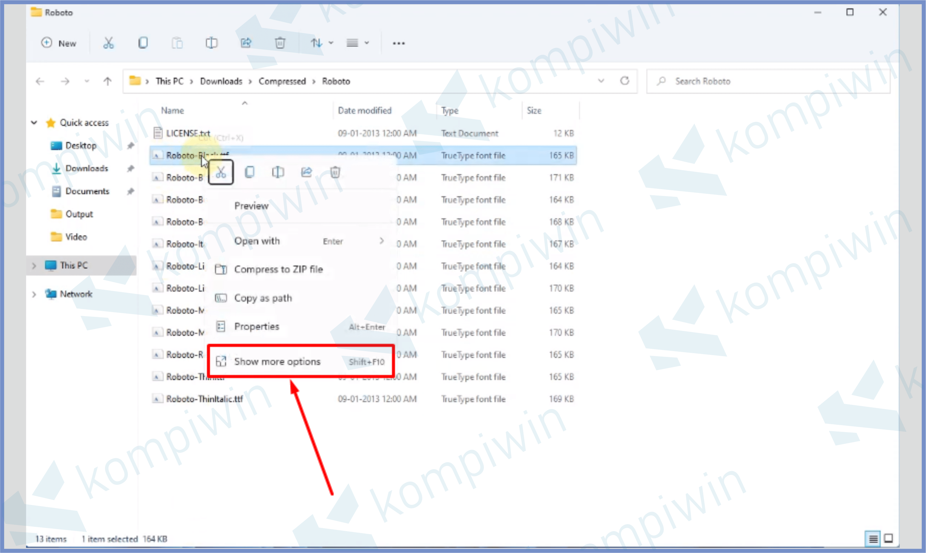 16 Klik Tombol Show More Option - Cara Install Font