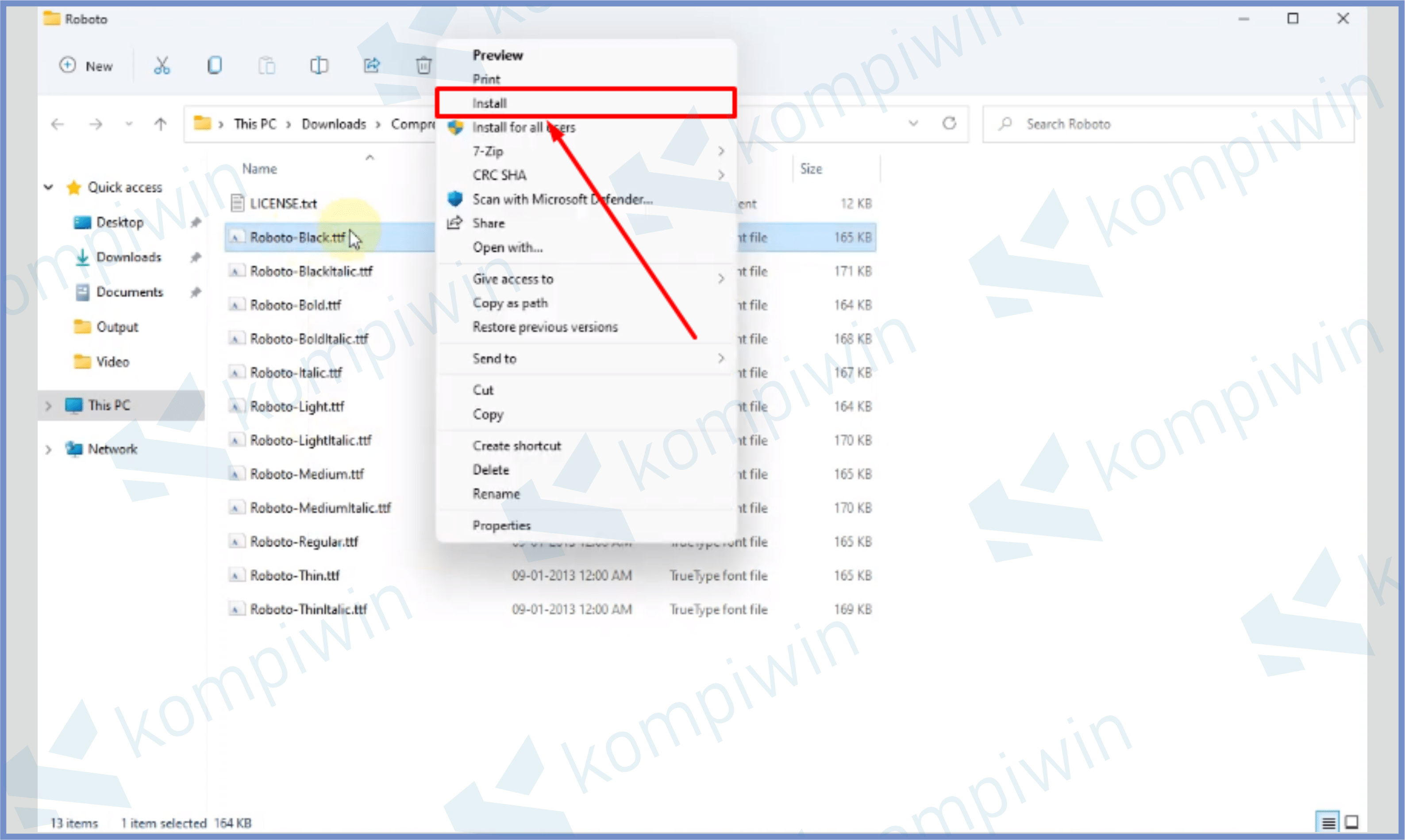 17 Klik Kanan Dan Install - Cara Install Font
