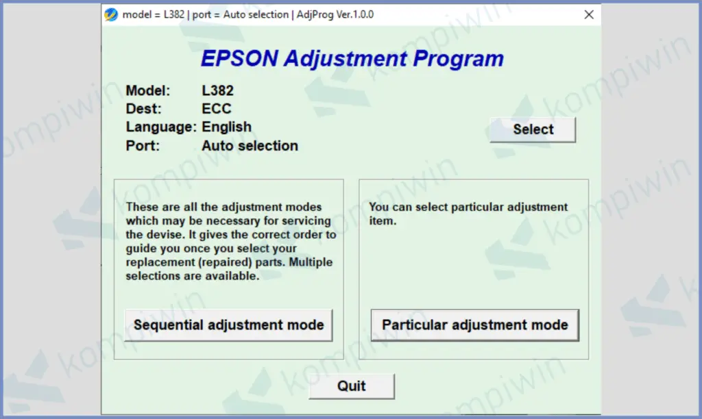 Aplikasi Epson Adjustment Program 