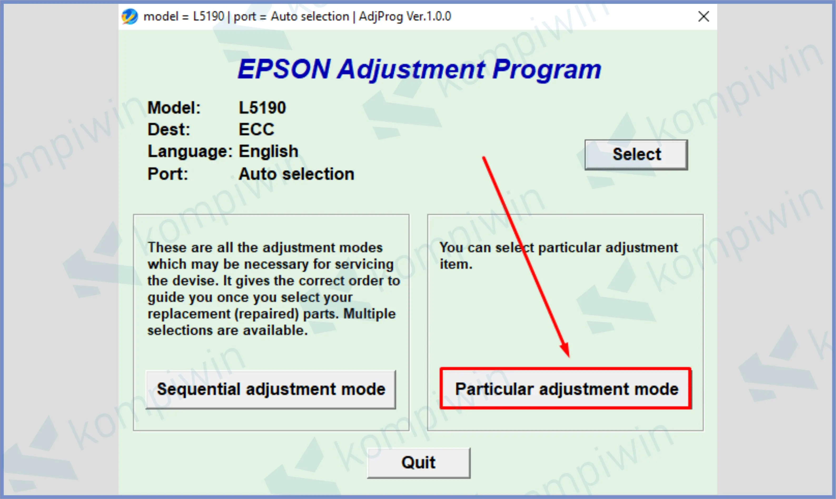 20 Ketuk Particular Adjustment Mode - Cara Reset Epson L5190