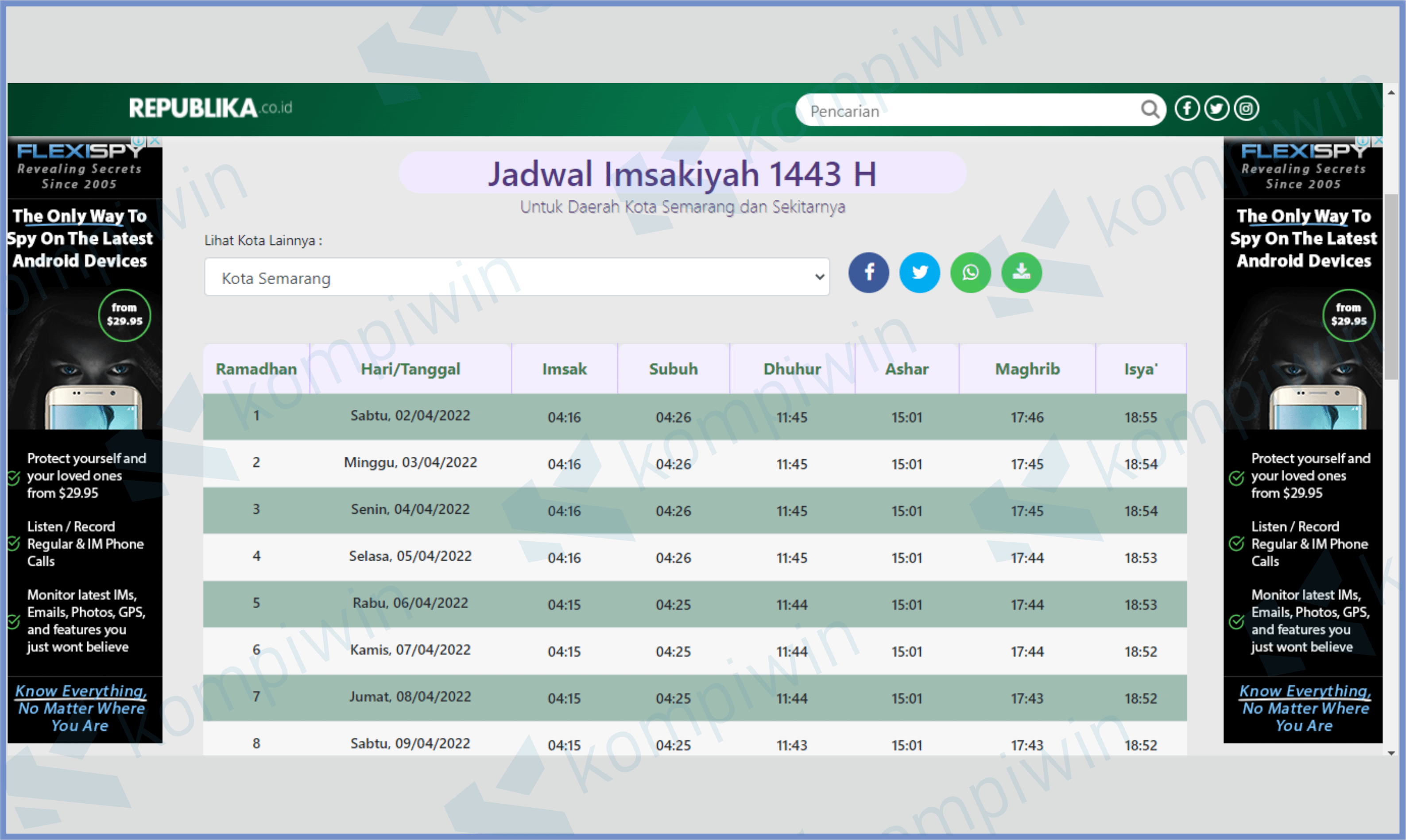 Buka Website Jadwal - Download Template Jadwal Imsakiyah CDR, PSD, Ai