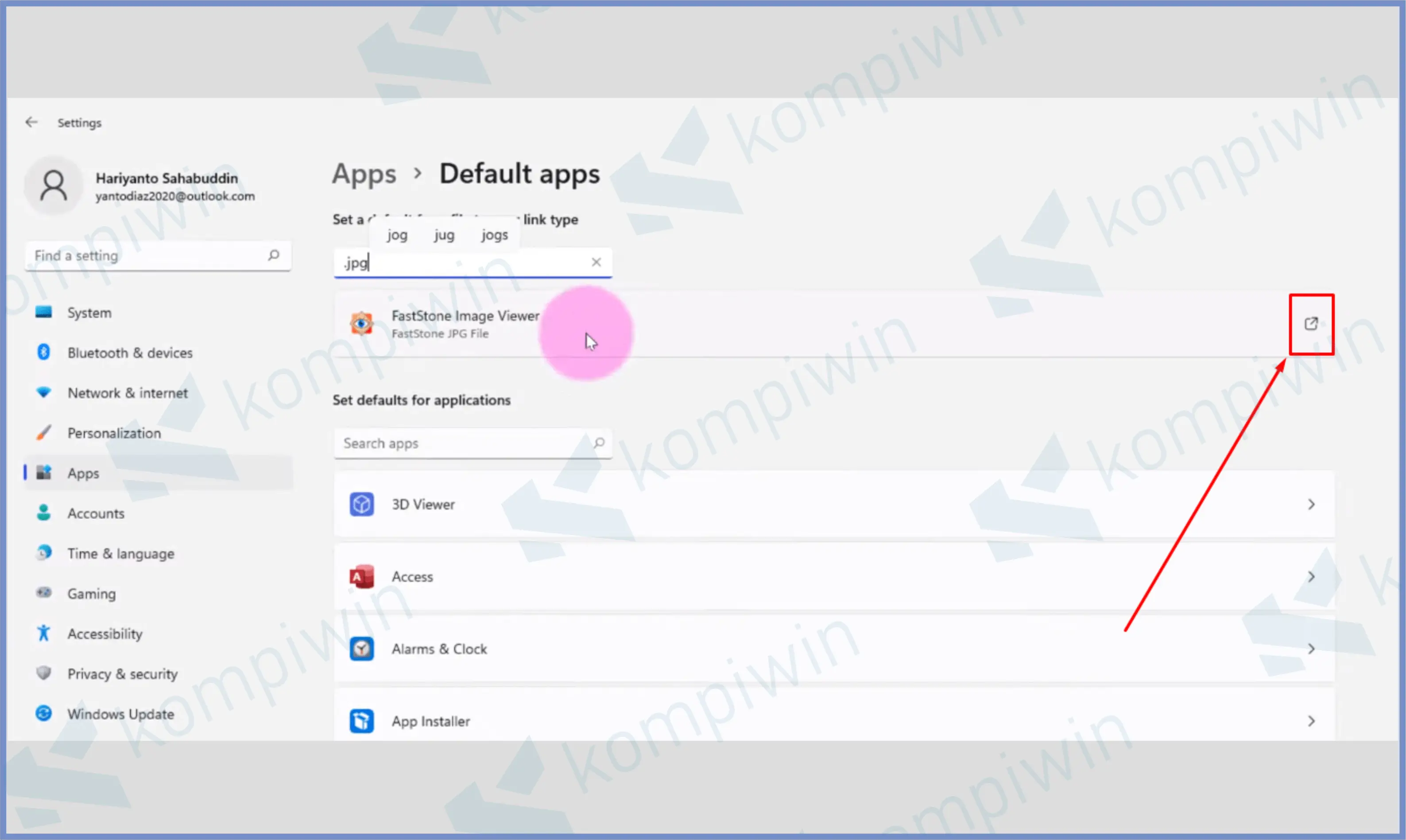 Pencet Tombol Pengaturan Default Apps - Cara Mengubah Aplikasi Default di Windows 11