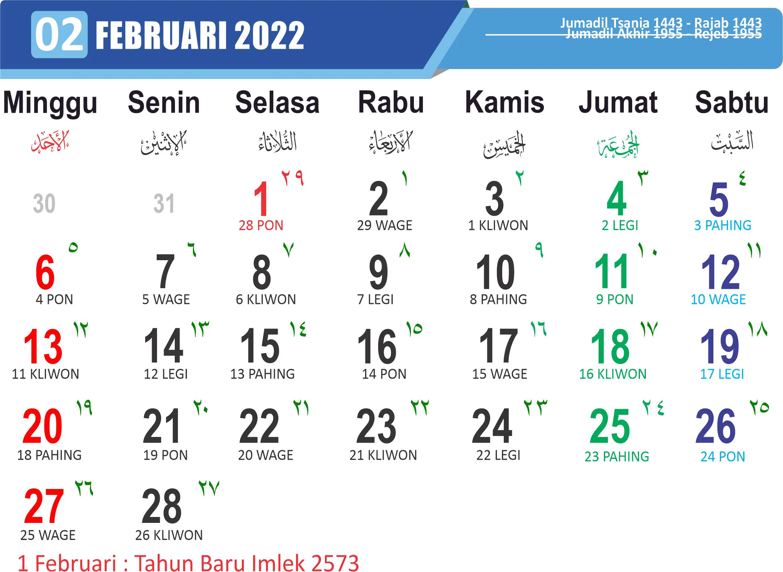 Kalender Jawa Bulan Februari Tahun 2022