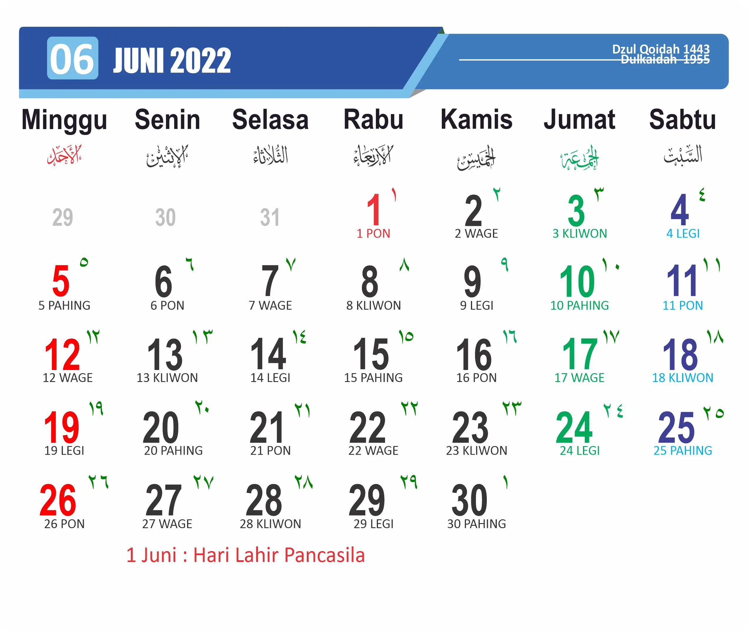 Kalender Jawa Bulan Juni Tahun 2022
