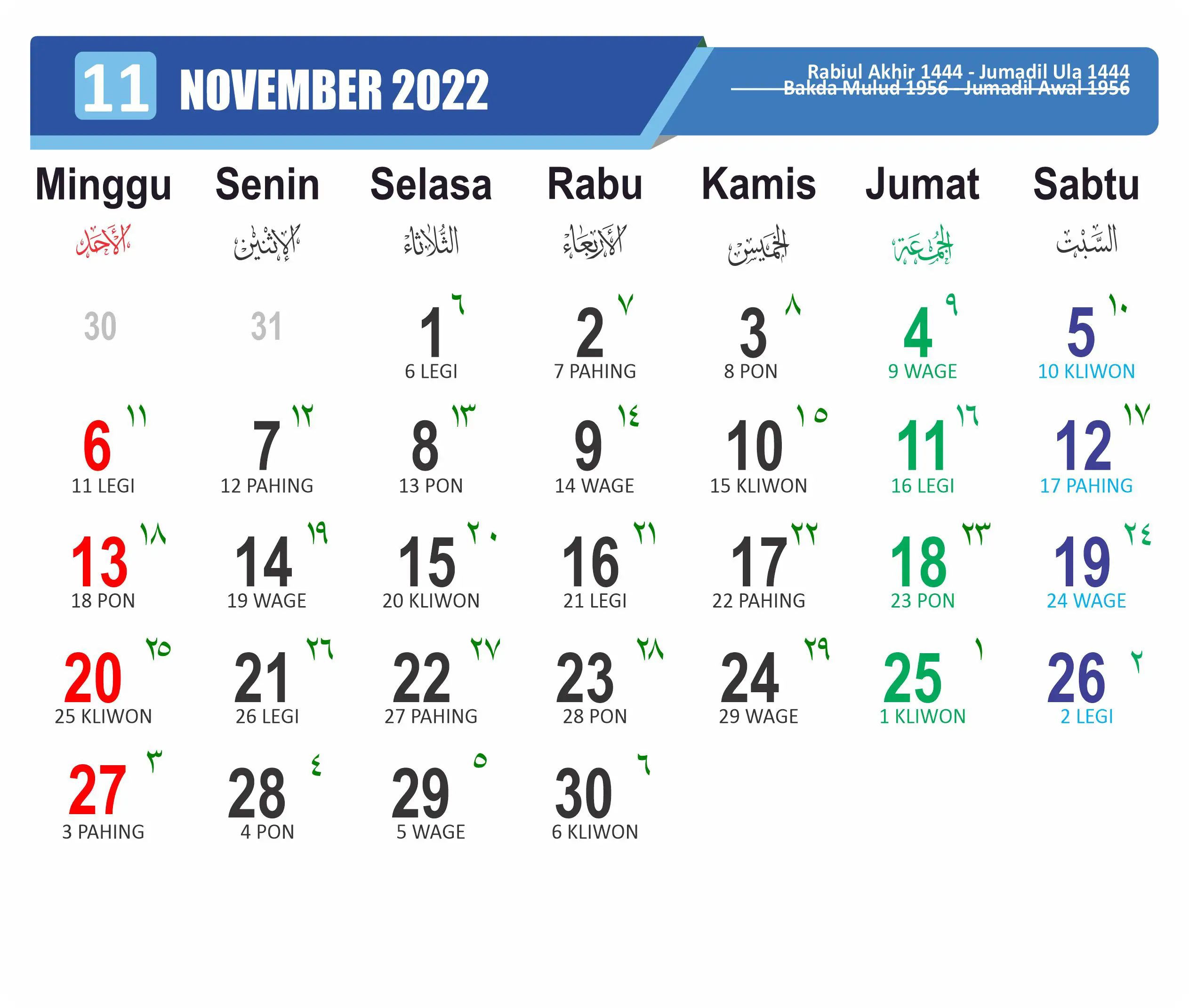 Kalender Jawa Bulan November Tahun 2022