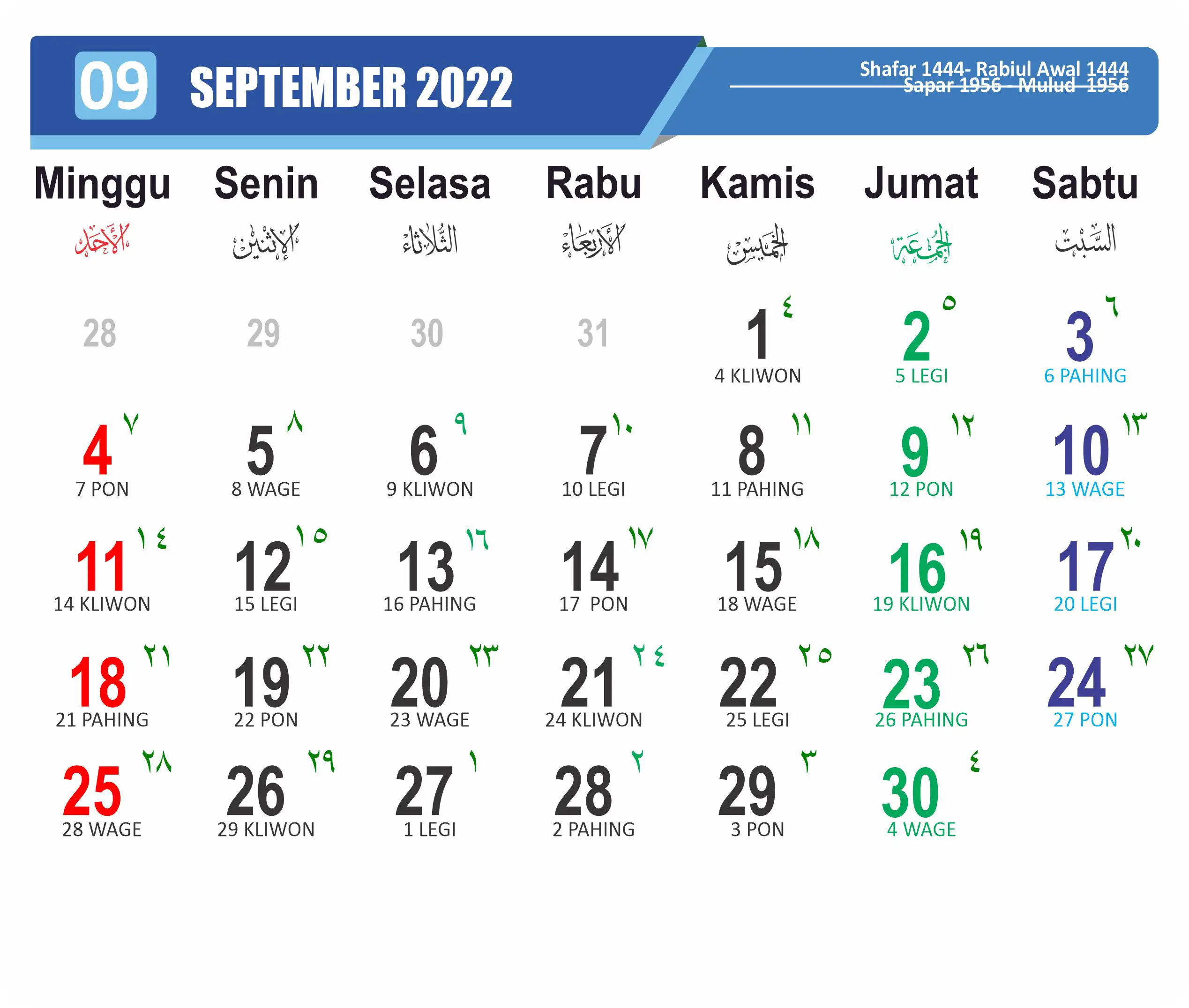 Kalender Jawa Bulan September Tahun 2022