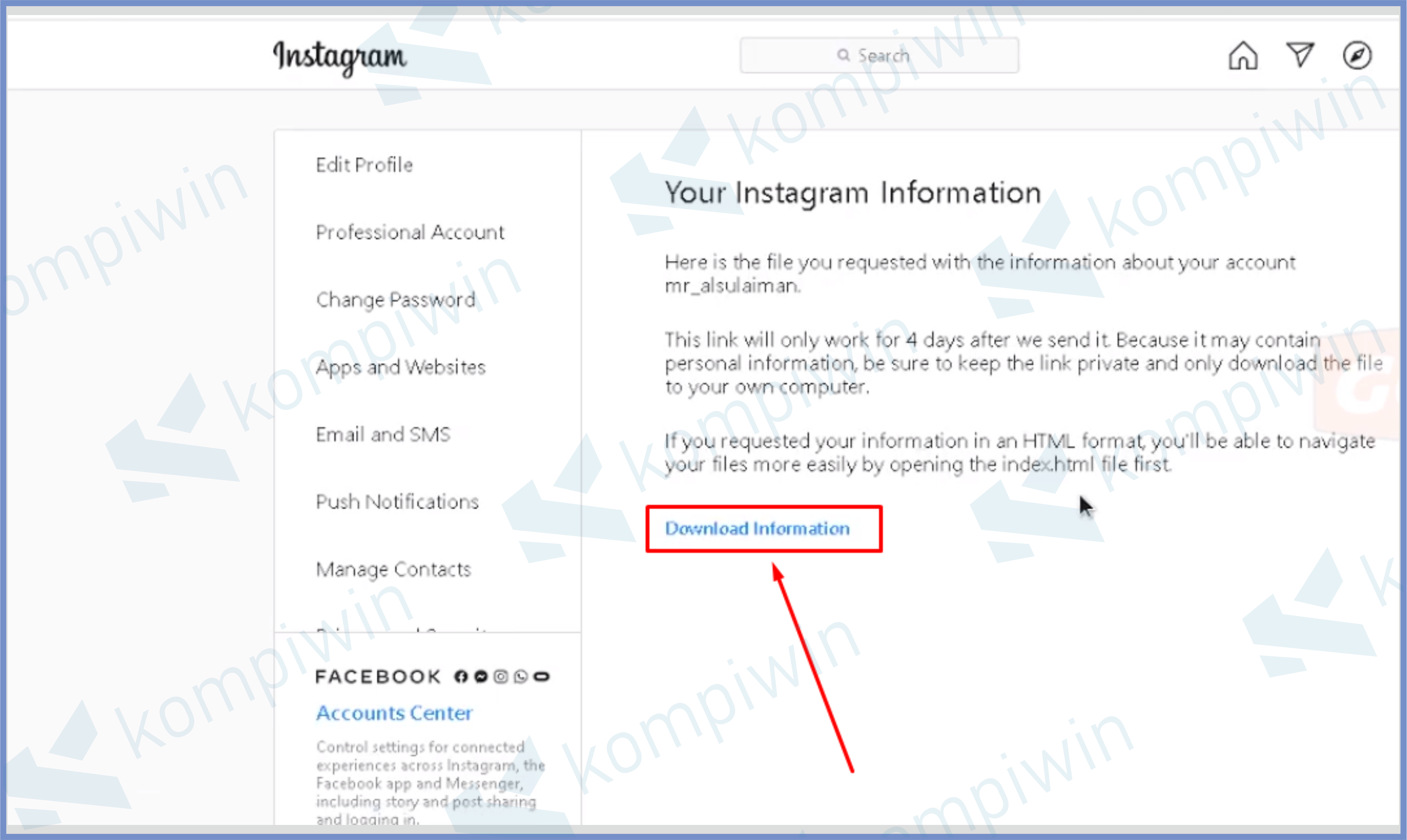 8 Pencet Download Information - Cara Melihat Riwayat Tontonan Instagram Reels