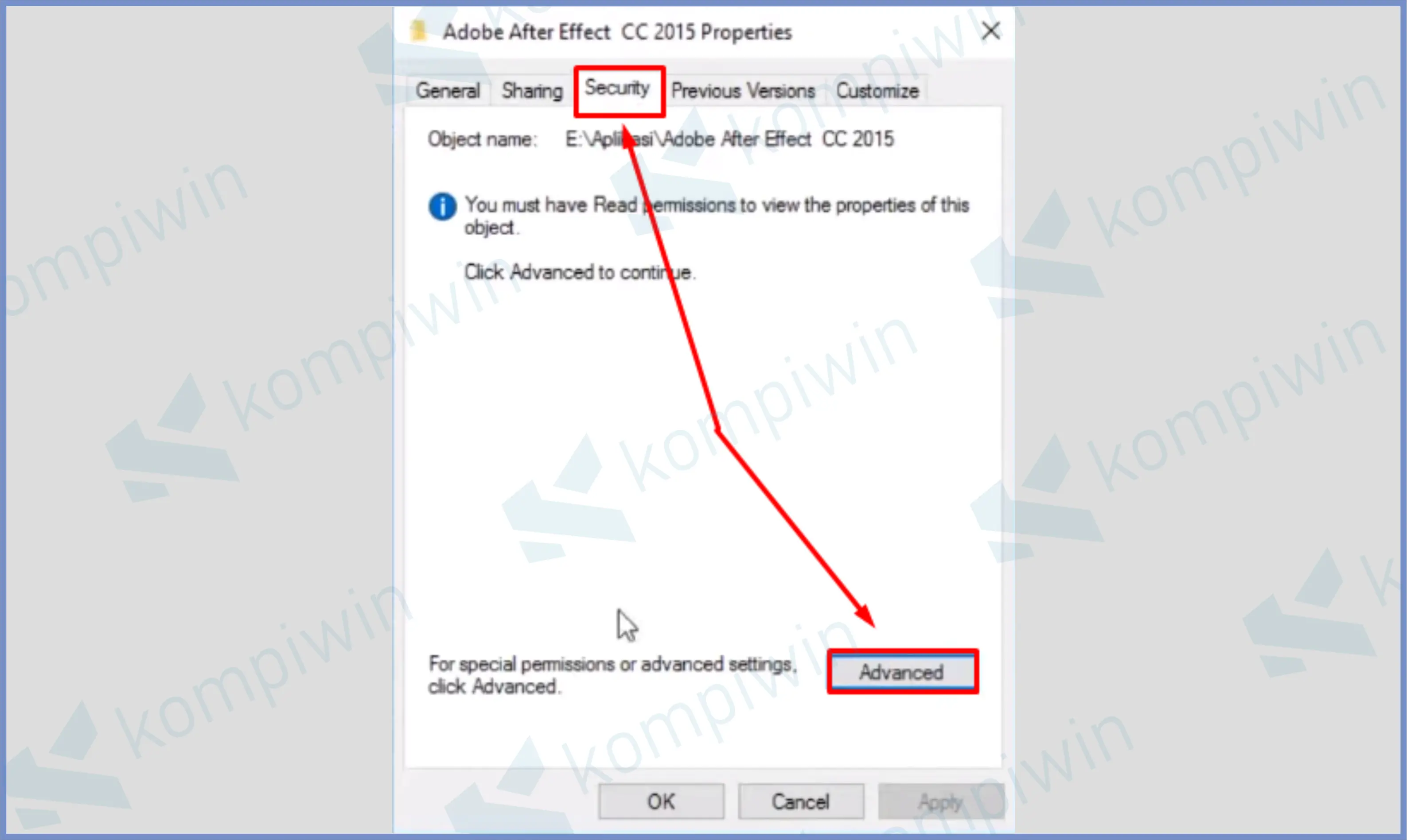 Klik Security Dan Advanced - Cara Mengatasi Error You Don't Currently Have Permission To Access This Folder