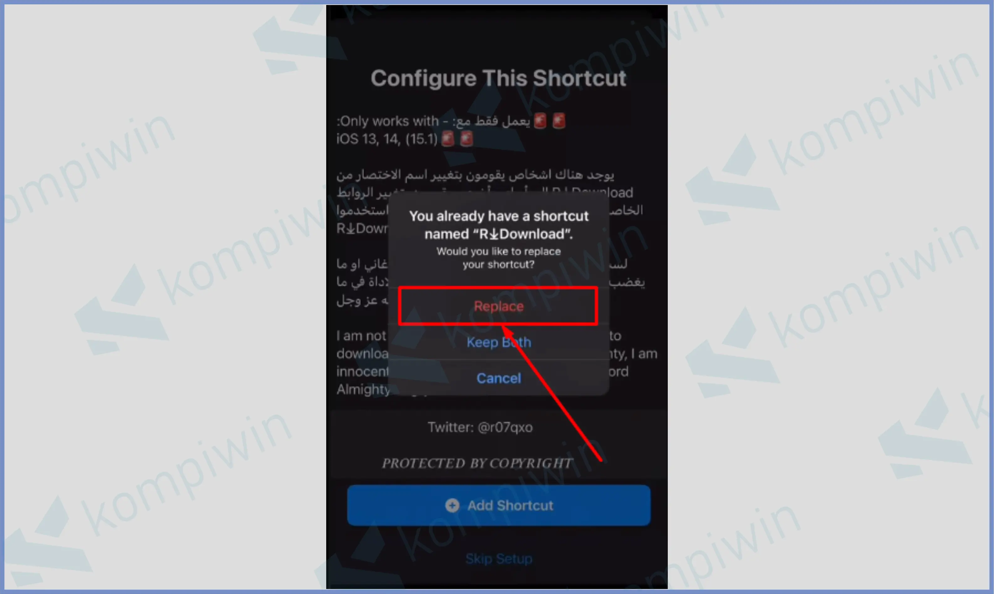 Pencet Tombol Replace - R Download Siri Shortcut iOS