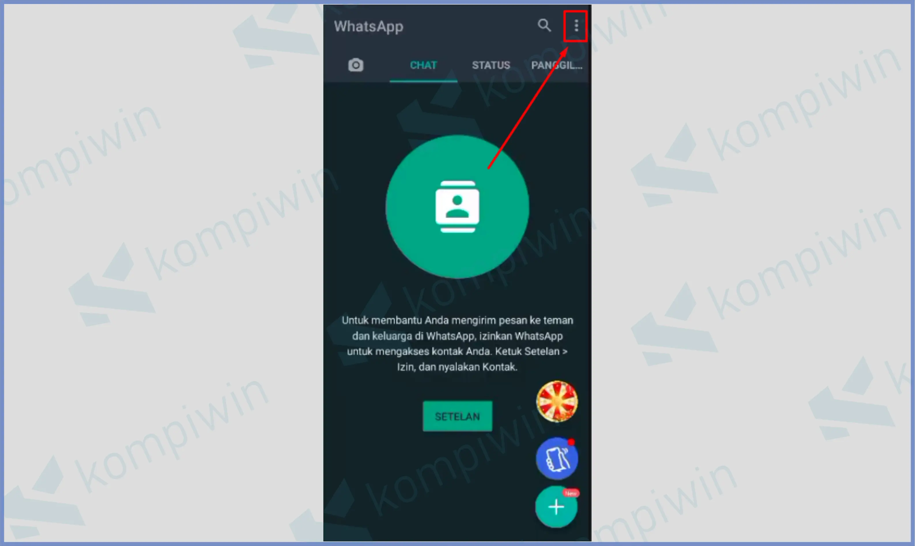 Tap Icon Titik Tiga - Aplikasi Blokir Otomatis Nomor Tidak Dikenal Di Whatsapp