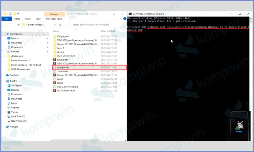 1 Ketik Fasboot Boot Dan Drag Polaris - Cara Install Windows 11 di HP Android