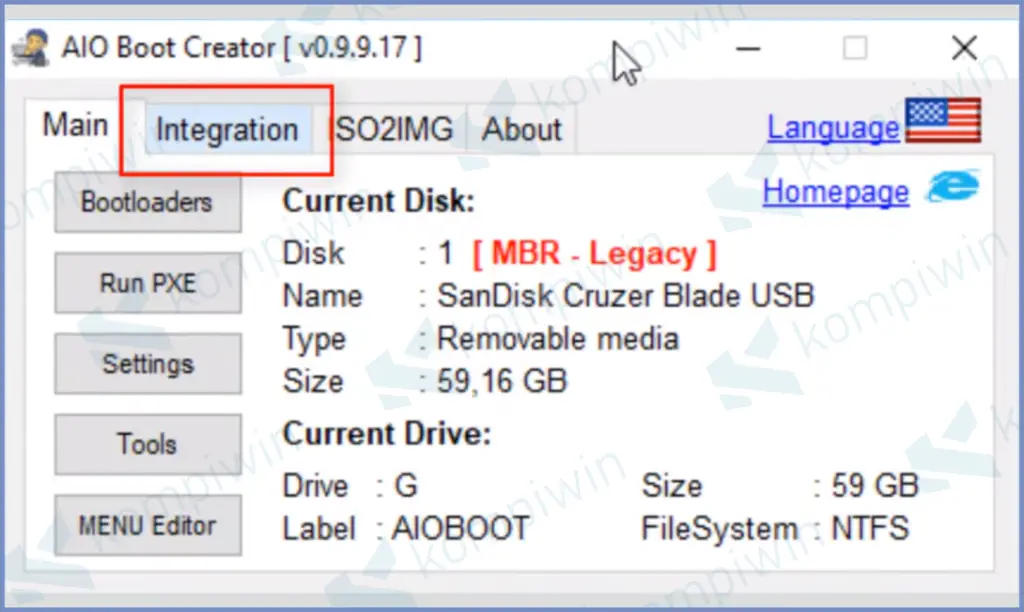 11 Klik Tab Integration - Cara Membuat Installer Windows Format GPT dan MBR Dalam 1 Flashdisk