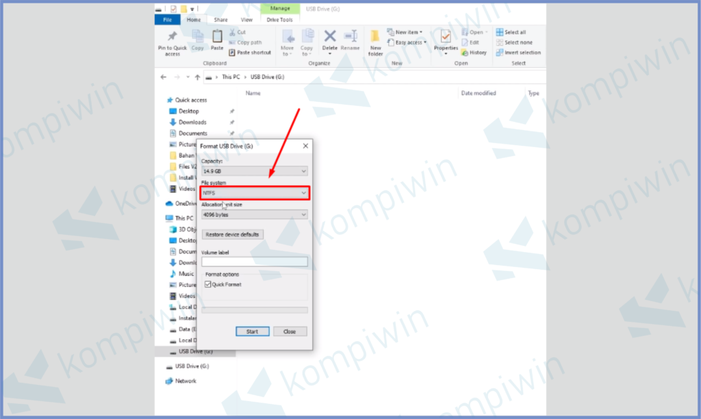 2 Pilih Model Format NTFS - Cara Install Windows 11 di HP Android