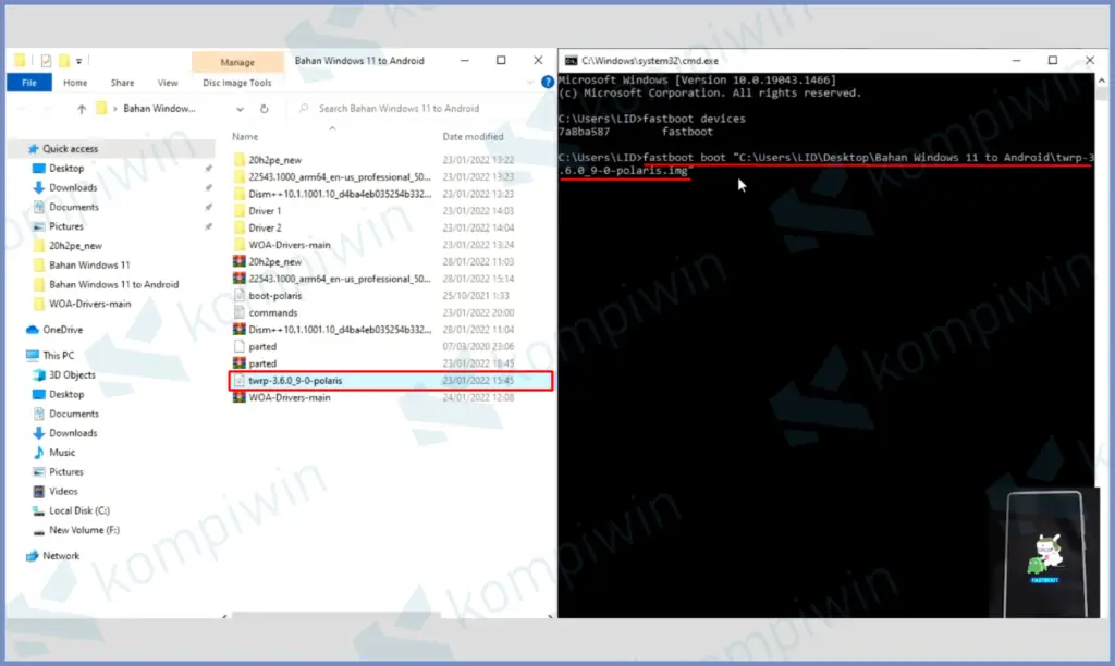 4 Ketikkan Fastboot Boot Dan Drag - Cara Install Windows 11 di HP Android