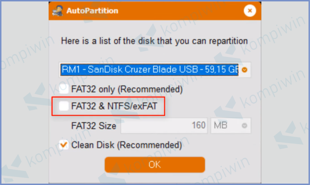 6 Centang Fat32 NTFS - Cara Membuat Installer Windows Format GPT dan MBR Dalam 1 Flashdisk