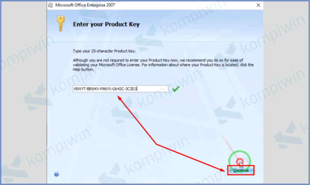 Masukkan Product Key Dan Continue - Cara Install Microsoft Office 2007 Secara Permanen