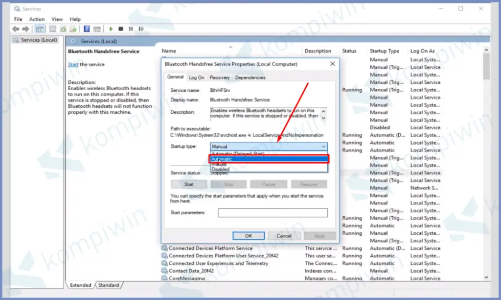 3 Ubah Automatic - Cara Memperbaiki Bluetooth Laptop Tidak Bekerja di Windows 10