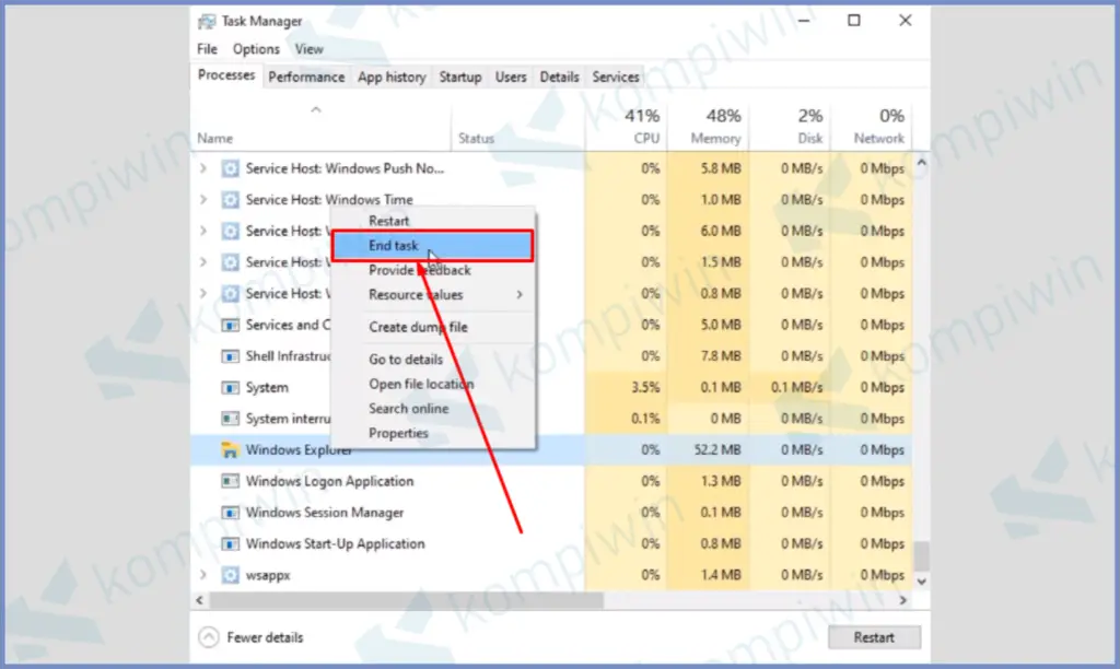 5 Klik Kanan End Task - Cara Mengatasi Start Tidak Bisa Dibuka di Windows 10