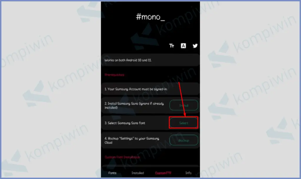 7 Ketuk Tombol Select - Cara Install Font TTF dan OTF di Android