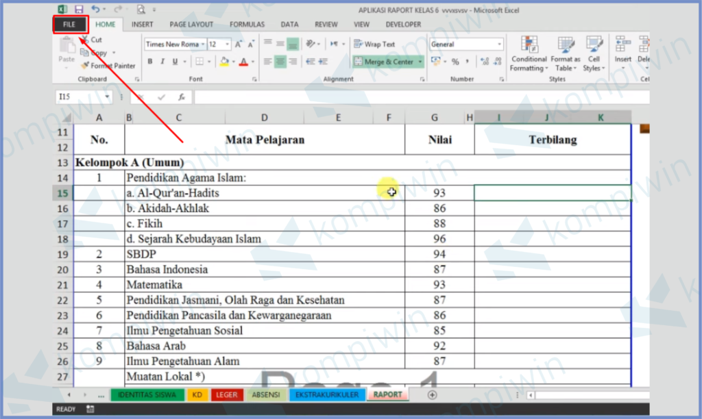 1 Pencet Tombol File - Cara Membuat Terbilang di Excel Secara Otomatis