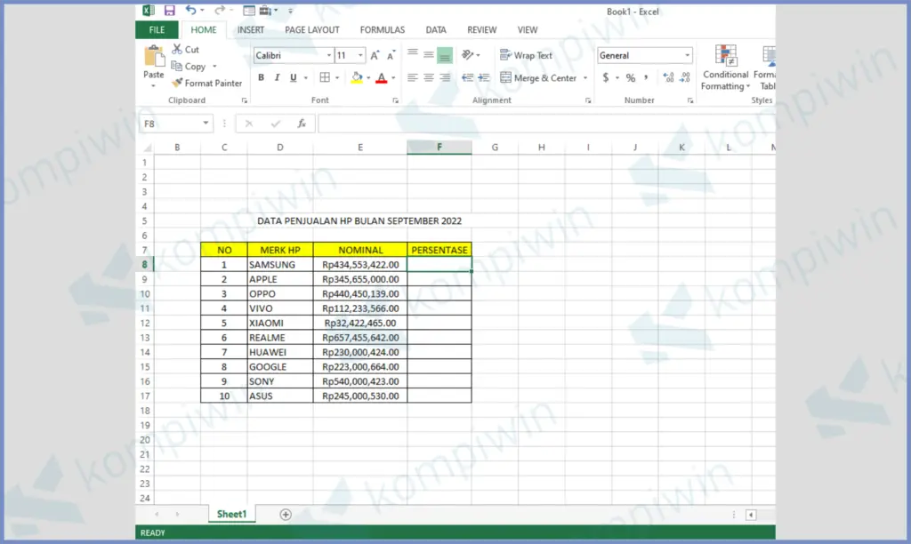 1 Silahkan Buat Tabel Seperti Ini - Cara Hitung Persen Total di Excel Dengan Cepat
