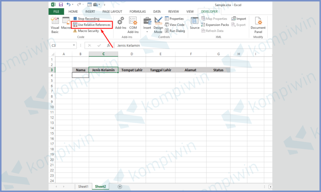 11 Matikan Develope References - Cara Membuat Form Input Data di Excel