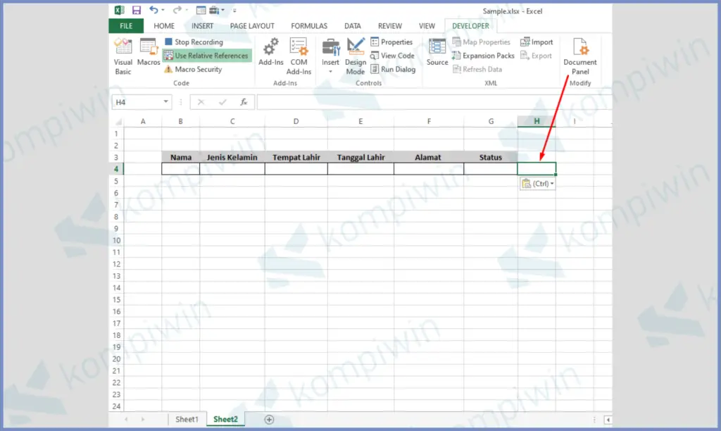 13 Klik Kotak Disamping Kanan - Cara Membuat Form Input Data di Excel