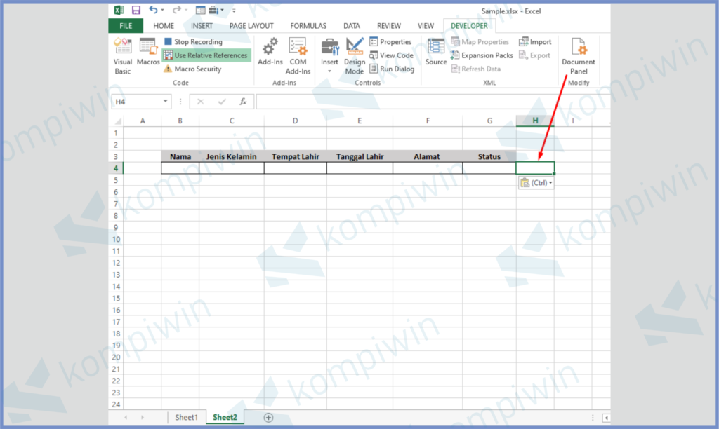 13 Klik Kotak Disamping Kanan - Cara Membuat Form Input Data di Excel