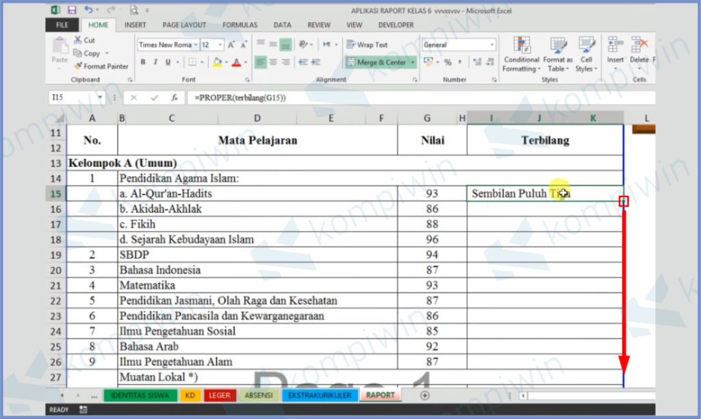 13 Pencet Kotak Seret Kebawah - Cara Membuat Terbilang di Excel Secara Otomatis