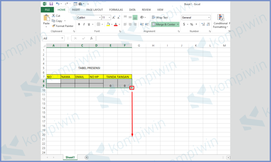 14 Seret Kotak Kebawah - Cara Membuat Presensi di Excel Dengan Cepat