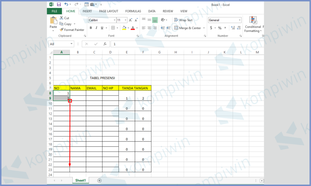 18 Drag Kotak Kebawah - Cara Membuat Presensi di Excel Dengan Cepat