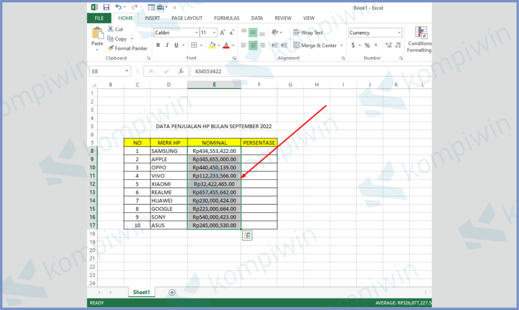 2 Blok Bagian Data Angka - Cara Hitung Persen Total di Excel Dengan Cepat