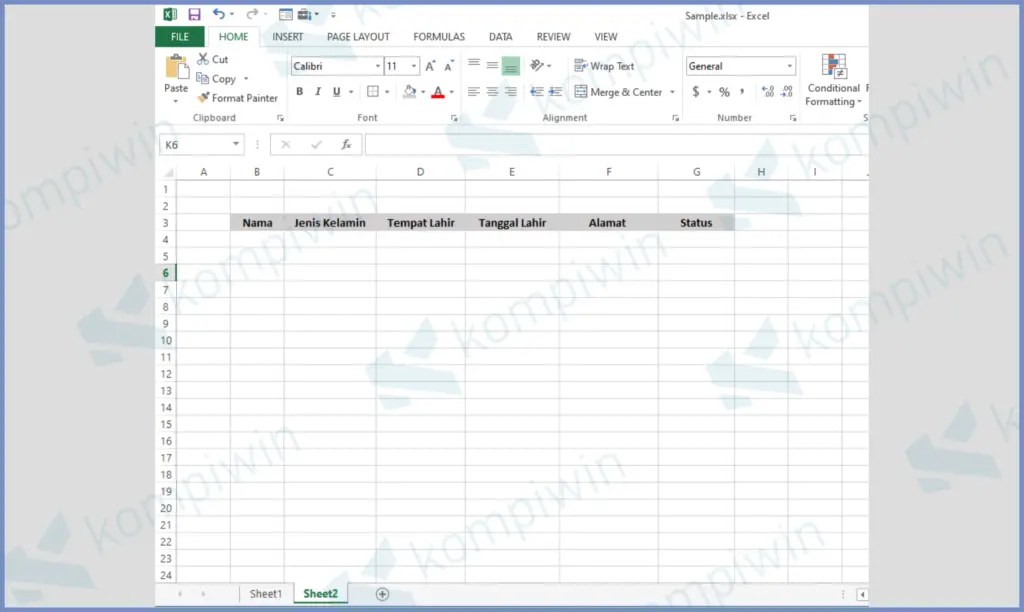 2 Ketikkan Entry Data - Cara Membuat Form Input Data di Excel