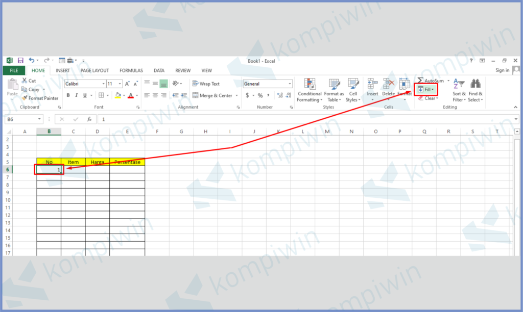 2 Pencet Fill - Cara Membuat Penomoran 1 - 1000 di Excel dengan Cepat