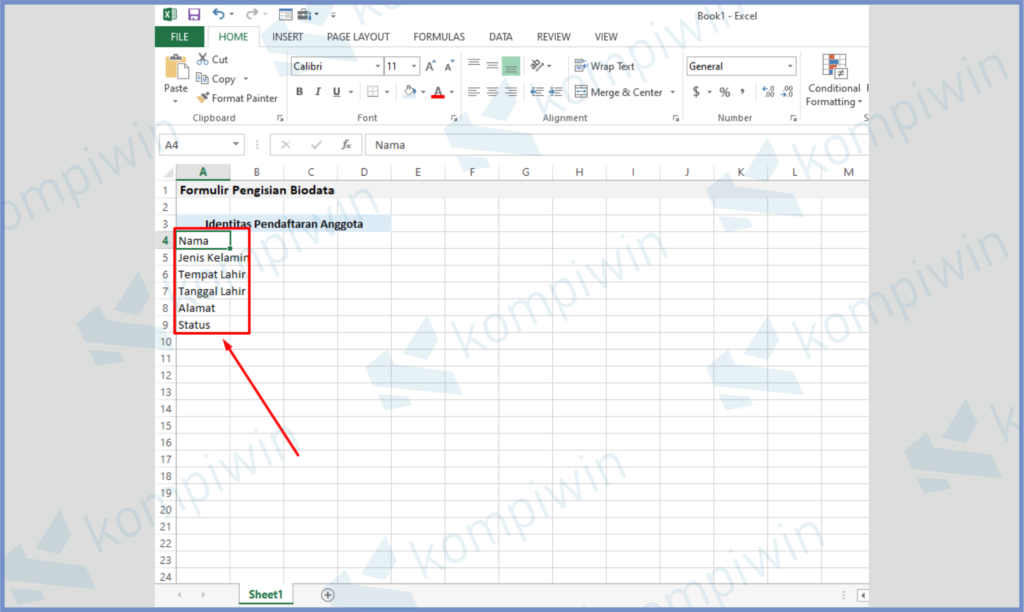 3 Ketikkan Sub Menunya - Cara Membuat Form Input Data di Excel