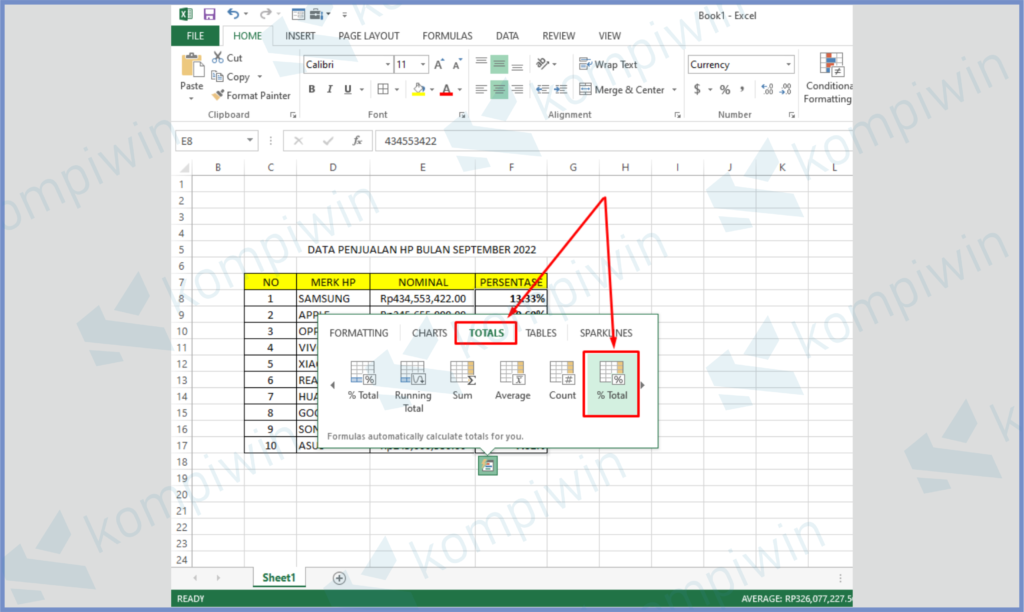 3 Klik CTRL Q Dan Tools - Cara Hitung Persen Total di Excel Dengan Cepat