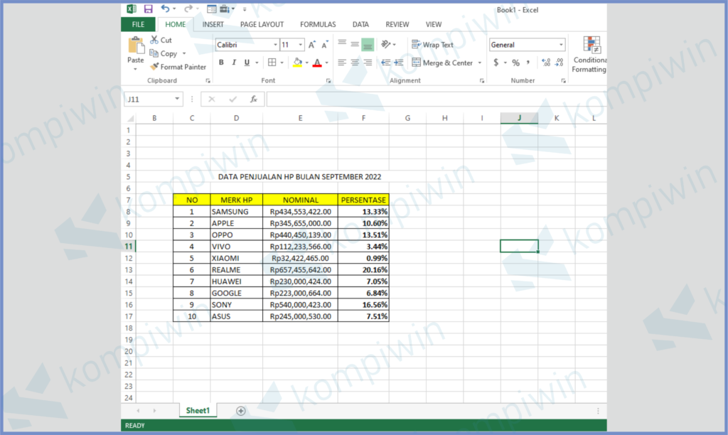 4 Hasil Persetase Terlihat - Cara Hitung Persen Total di Excel Dengan Cepat