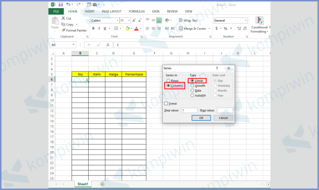 4 Pencet Colums - Cara Membuat Penomoran 1 - 1000 di Excel dengan Cepat
