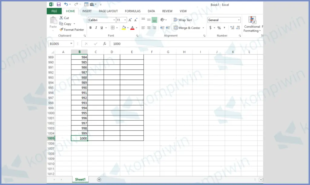6 Hasilnya Seperti Ini - Cara Membuat Penomoran 1 - 1000 di Excel dengan Cepat