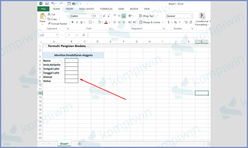 6 Jadikan Semua Bordernya - Cara Membuat Form Input Data di Excel
